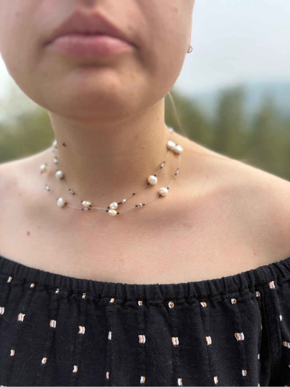 Ladies Choker Pearl two Strand Necklace